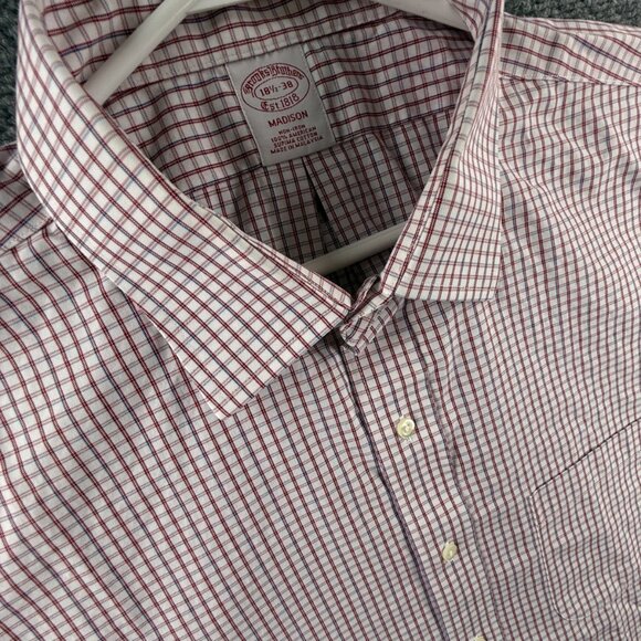 Brooks Brothers 18.5 38 Madison Red Non-Iron Cotton Check Pocket Button Up Shirt - Picture 8 of 16